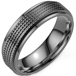 ***COI Titanium Black/Gold Tone/Silver Step Edges Ring-01036BB