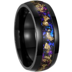 ***COI Black Titanium Crushed Blue Opal Dome Court Ring With Gold Foil-01037BB