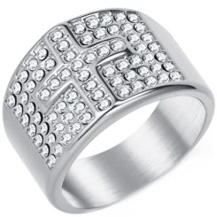 ***COI Titanium Gold Tone/Silver Cross Ring With Cubic Zirconia-01040BB