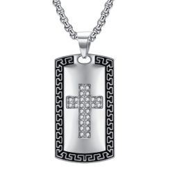 ***COI Titanium Black Gold Tone/Silver Cross Celtic Tag Pendant With Cubic Zirconia-01041BB