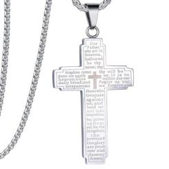 ***COI Titanium Black/Gold Tone/Silver Cross Prayer Pendant-01042BB