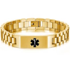***COI Titanium Black/Rose/Gold Tone/Silver Medical Alert Bracelet With Steel Clasp(Length: 8.27 inches)-01046BB