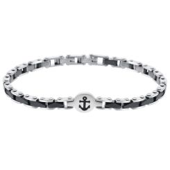 ***COI Titanium Black Silver Faceted Anchor Bracelet With Steel Clasp(Length: 7.87 inches)-01050BB