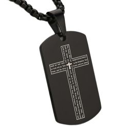 ***COI Black Titanium Cross Prayer Tag Pendant-01054BB