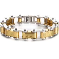 ***COI Titanium Gold Tone Silver Greek Key Pattern Bracelet With Steel Clasp(Length: 9.06 inches)-01061BB