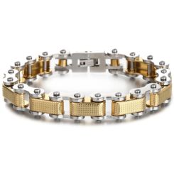***COI Titanium Gold Tone Silver Checkered Flag Pattern Bracelet With Steel Clasp(Length: 9.06 inches)-01062BB
