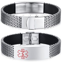 ***COI Titanium Medical Alert Genuine Leather Bracelet With Steel Clasp(Length: 8.07 inches)-01079BB