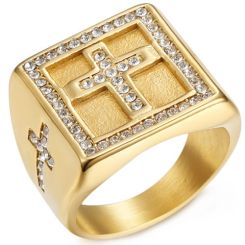 ***COI Gold Tone Titanium Cross Ring With Cubic Zirconia-01084BB