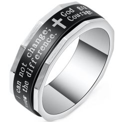 ***COI Titanium Black Silver Cross Prayer Rotating Ring-01087BB