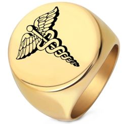 ***COI Titanium Gold Tone/Silver Medical Alert Ring-01088BB