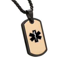 ***COI Titanium Black Gold Tone/Silver Medical Alert Tag Pendant-01092BB