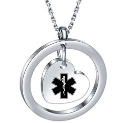 ***COI Titanium Medical Alert Heart Tag Pendant-01095BB
