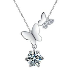 ***COI Sterling Silver 925 Butterfly 1 Carat Solitaire Moissanite Necklace(Length:19.68 inches)-01098BB
