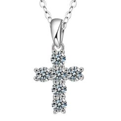***COI Sterling Silver 925 0.60ct Moissanite Cross Pendant-01100BB