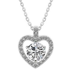 ***COI Sterling Silver 925 1 Carat Solitaire Moissanite Heart Pendant-01101BB