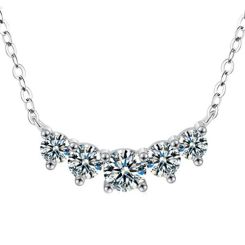 ***COI Sterling Silver 925 Gold Tone/Silver Five Moissanite Necklace(Length: 19.68 inches)-01105BB