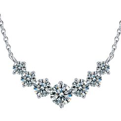 ***COI Sterling Silver 925 Gold Tone/Silver 2 Carat Seven Moissanite Necklace(Length: 19.68 inches)-01106BB