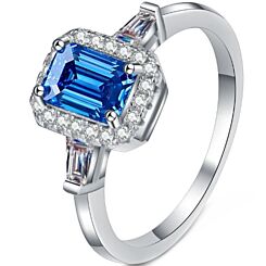 ***COI Sterling Silver 925 1 Carat Blue Moissanite Solitaire Ring-01109BB