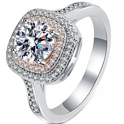 ***COI Sterling Silver 925 Rose Silver 1 Carat Moissanite Solitaire Ring-01120BB
