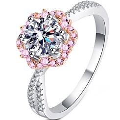 ***COI Sterling Silver 925 Rose Silver 1 Carat Moissanite Solitaire Ring-01121BB