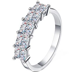 ***COI Sterling Silver 925 2 Carat Princess Cut Five Moissanite Ring-01123BB