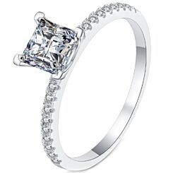 ***COI Sterling Silver 925 1 Carat Princess Cut Moissanite Solitaire Ring-01128BB