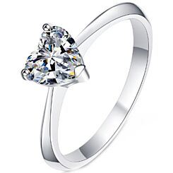 ***COI Sterling Silver 925 1 Carat Heart Moissanite Solitaire Ring-01135BB