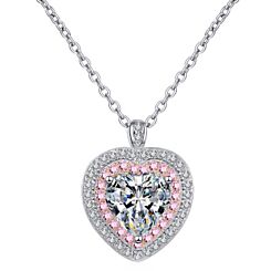 ***COI Sterling Silver 925 Rose Silver 1 Carat Heart Moissanite Solitaire Pendant-01143BB