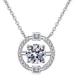 ***COI Sterling Silver 925 1 Carat Moissanite Solitaire Necklace(Length: 19.68 inches)-01145BB