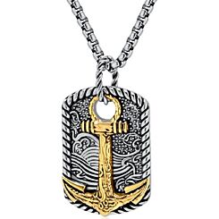 ***COI Titanium Black/Gold Tone/Silver/Gold Tone Silver Anchor Tag Pendant-01153BB