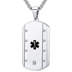 ***COI Titanium Black/Silver Medical Alert Pendant With Cubic Zirconia-01157BB