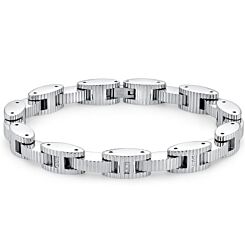 ***COI Titanium Black/Gold Tone/Silver Cubic Zirconia Bracelet With Steel Clasp(Length: 9.05 inches)-01163BB