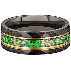 ***COI Titanium Black Gold Tone Crushed Opal Faceted Ring-01169BB