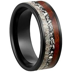 ***COI Black Titanium Deer Antler Meteorite & Wood Ring-01172BB