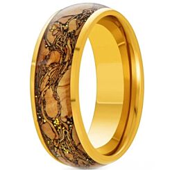 ***COI Gold Tone Titanium Koa Wood Dome Court Ring-01175BB