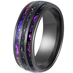 ***COI Black Titanium Crushed Opal & Meteorite Dome Court Ring-01177BB