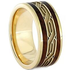 ***COI Gold Tone Titanium Celtic Knots & Koa Wood Ring-01178BB