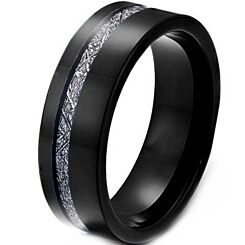 ***COI Black Titanium Offset Meteorite Pipe Cut Flat Ring-01179BB