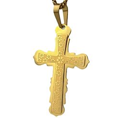 ***COI Gold Tone Titanium Clover Cross Pendant-01186BB