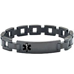 ***COI Titanium Black/Gold Tone/Silver Medical Alert Bracelet With Steel Clasp(Length: 8.27 inches)-01211BB