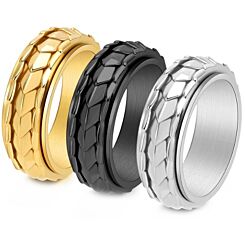 ***COI Titanium Black/Gold Tone/Silver Couple Wedding Rotating Ring-01213BB