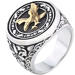 ***COI Titanium Black Gold Tone Silver/Black Silver Eagle Celtic Ring-01231BB