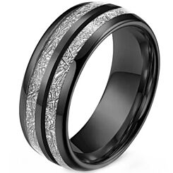 ***COI Black Titanium Meteorite Dome Court Ring-01234BB