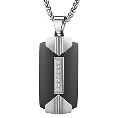***COI Titanium Black/Gold Tone Silver Tag Pendant With Cubic Zirconia-01240BB