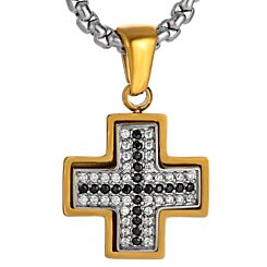 ***COI Gold Tone Titanium Cross Pendant With Cubic Zirconia-01241BB