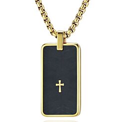 ***COI Titanium Black Gold Tone Cross Tag Pendant-01243BB