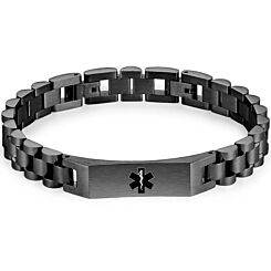 ***COI Titanium Black/Silver Medical Alert Bracelet With Steel Clasp(Length: 8.27 inches)-01245BB