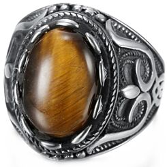 ***COI Titanium Black Silver Celtic Ring With Tiger Eye/Turquoise-01247BB