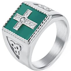 ***COI Titanium Black/Silver Trinity Knots & Cross Ring With Cubic Zirconia-01251BB