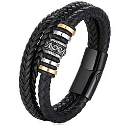 ***COI Titanium Black Gold Tone Silver Celtic Genuine Leather Bracelet With Steel Clasp(Length: 8.27inches)-01258BB